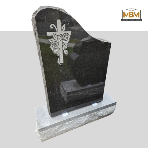 Black Upright Monument with Shape Carved Cross (D27)