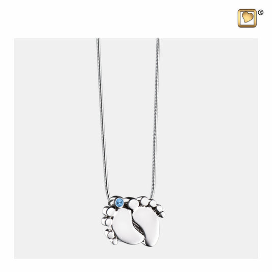 Pendant: Baby Feet - Rhodium Plated w/Blue Crystal - PD1181