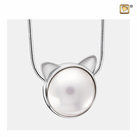 Pendant: Cat Pearl - Rhodium Plated - PD1420