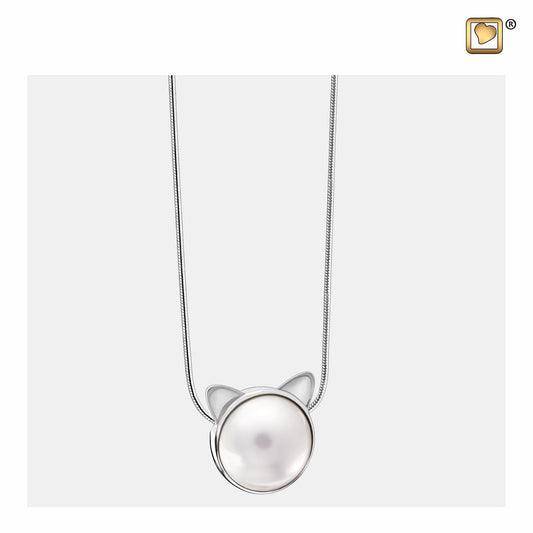 Pendant: Cat Pearl - Rhodium Plated - PD1420